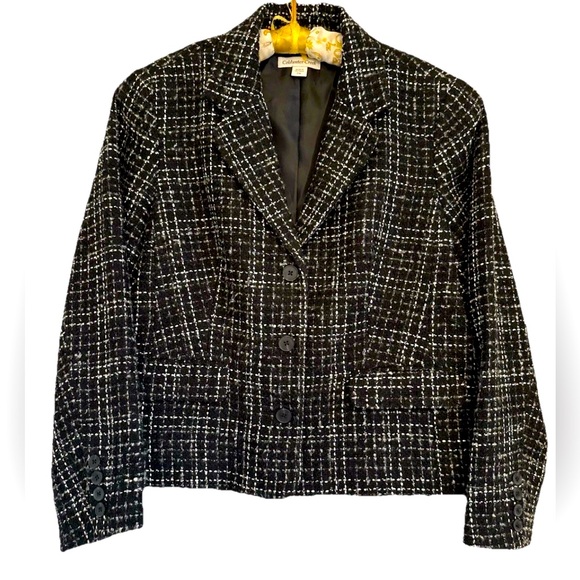 Coldwater Creek Wool Blend Blazer Womens 16P Black Tweed Career Jacket Petite - Picture 1 of 8